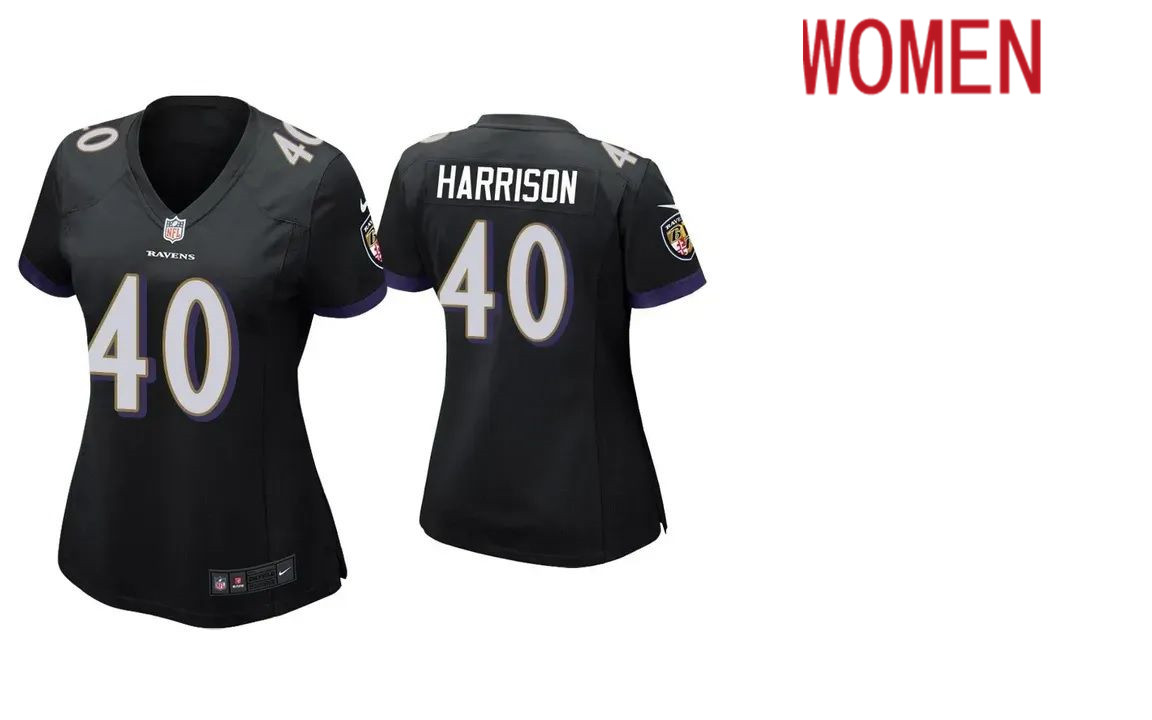Women Baltimore Ravens #40 Malik Harrison Nike Black Game NFL Jersey->women nfl jersey->Women Jersey